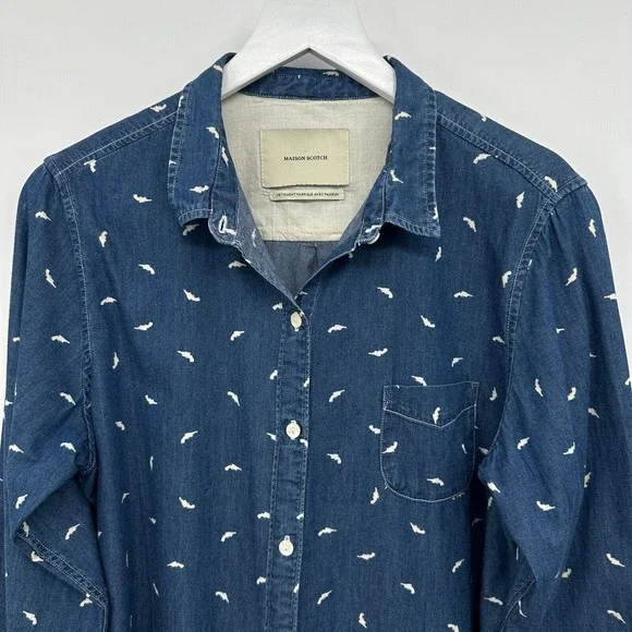 Maison Scotch Top Shirt Blouse Size 3‎ Large Blue Denim Long Sleeve Button Up - Picture 3 of 16